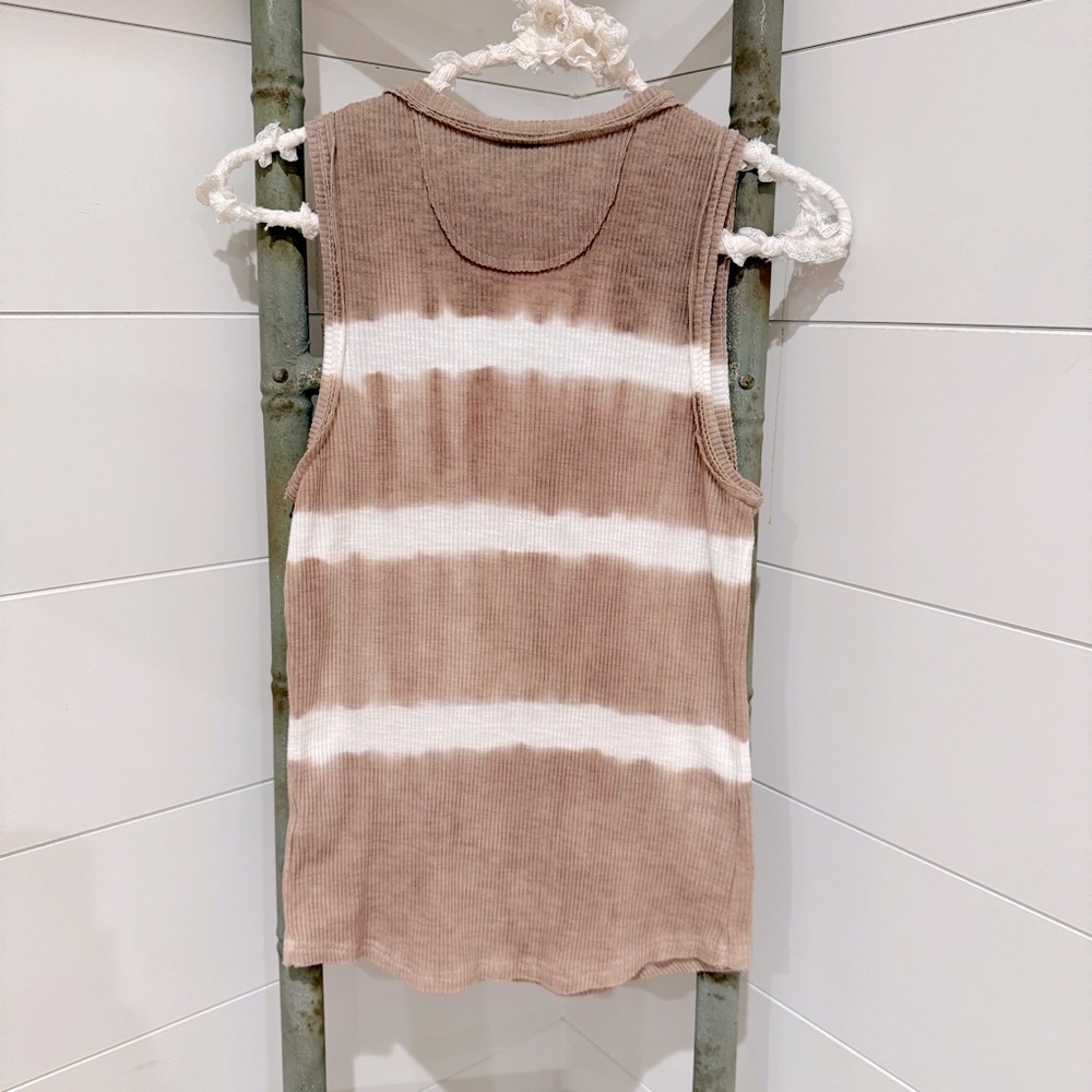 POL Taupe and White Striped Ribbed Tank Top - Picture 2 of 4